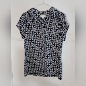 Charter Club Navy and White Patterned Women's Top Size Medium